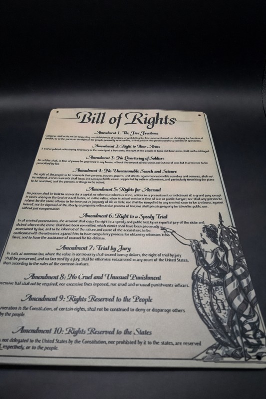 Bill of Rights Inspirational Patriotic Metal Wall Sign Plaque Ready To Hang