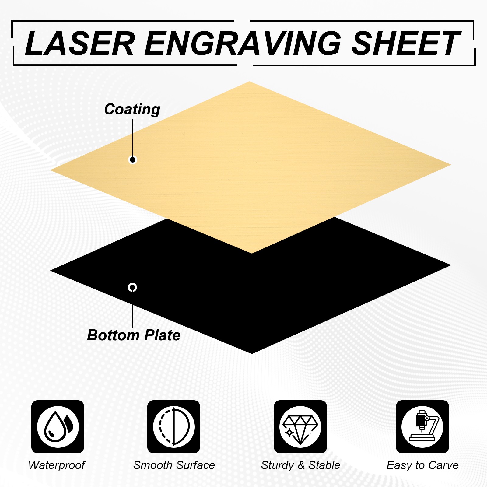 2Pcs 11.8×11.8″ Double Color ABS Laser Engraving Sheet, Brushed Gold/Black