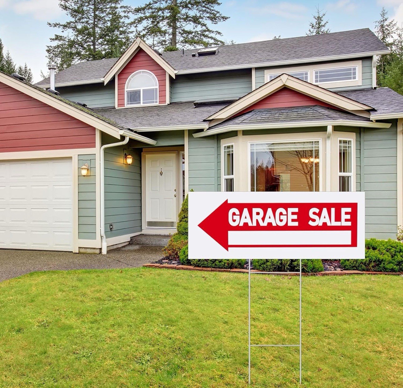 5 Pcs Garage Sale Sign w Metal Stakes 9.25″ x 24″ Double Sided Arrow Signs New