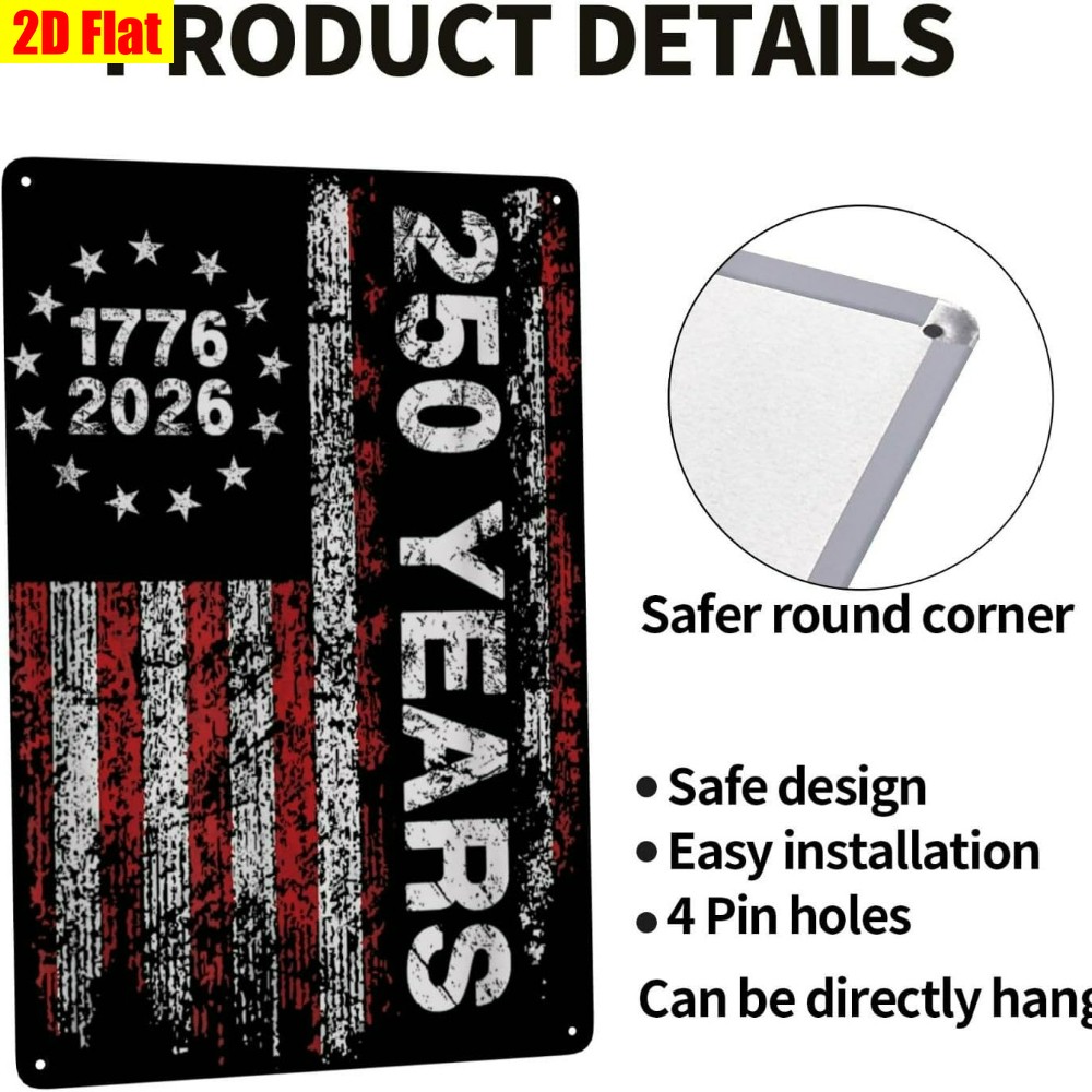 Retro Patriotic Metal Sign 250 Years 4th of July USA Flag Home Wall Art Decor