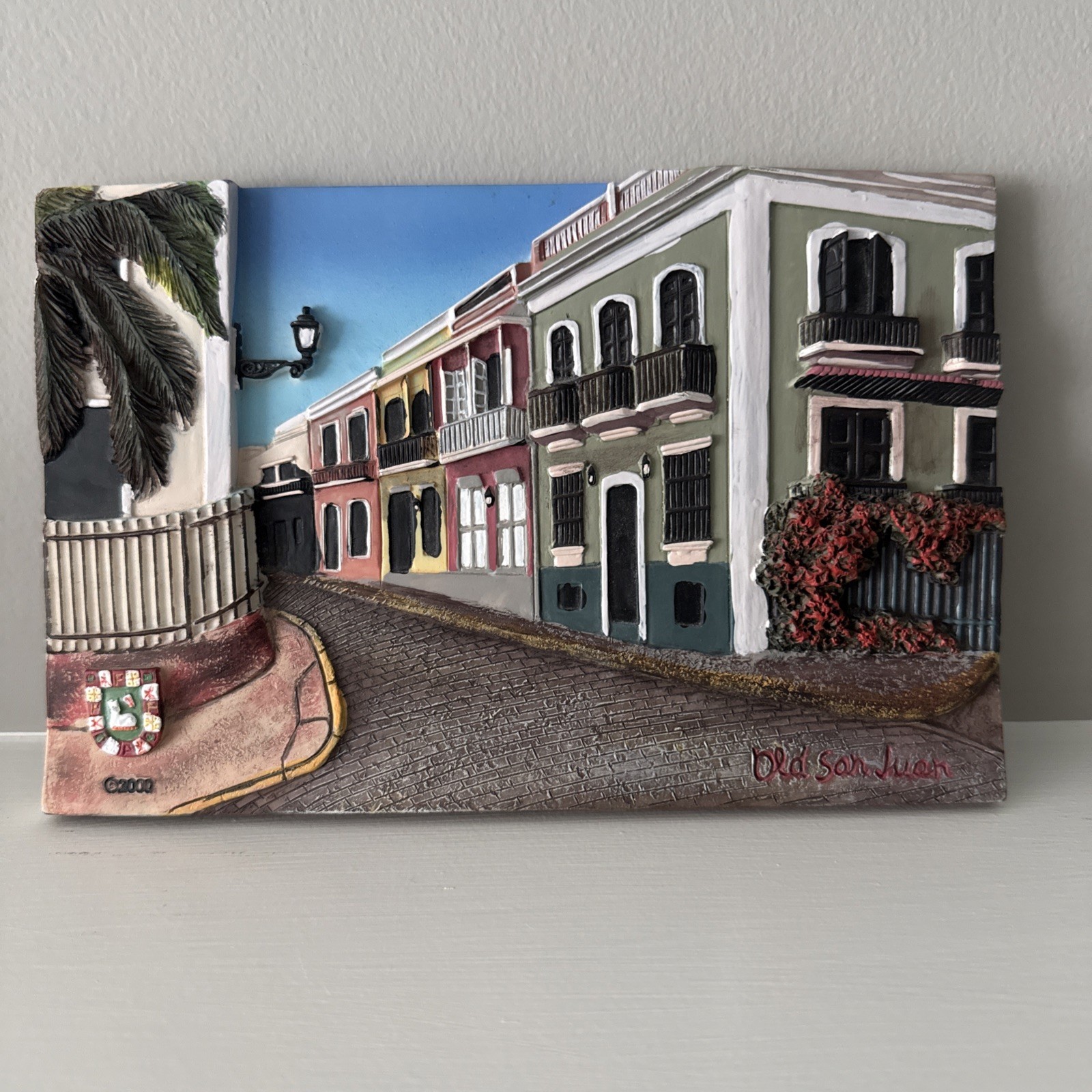 Vintage Y2K DINO Resin 3D Hand-Painted Wall Plaque Old San Juan Puerto Rico