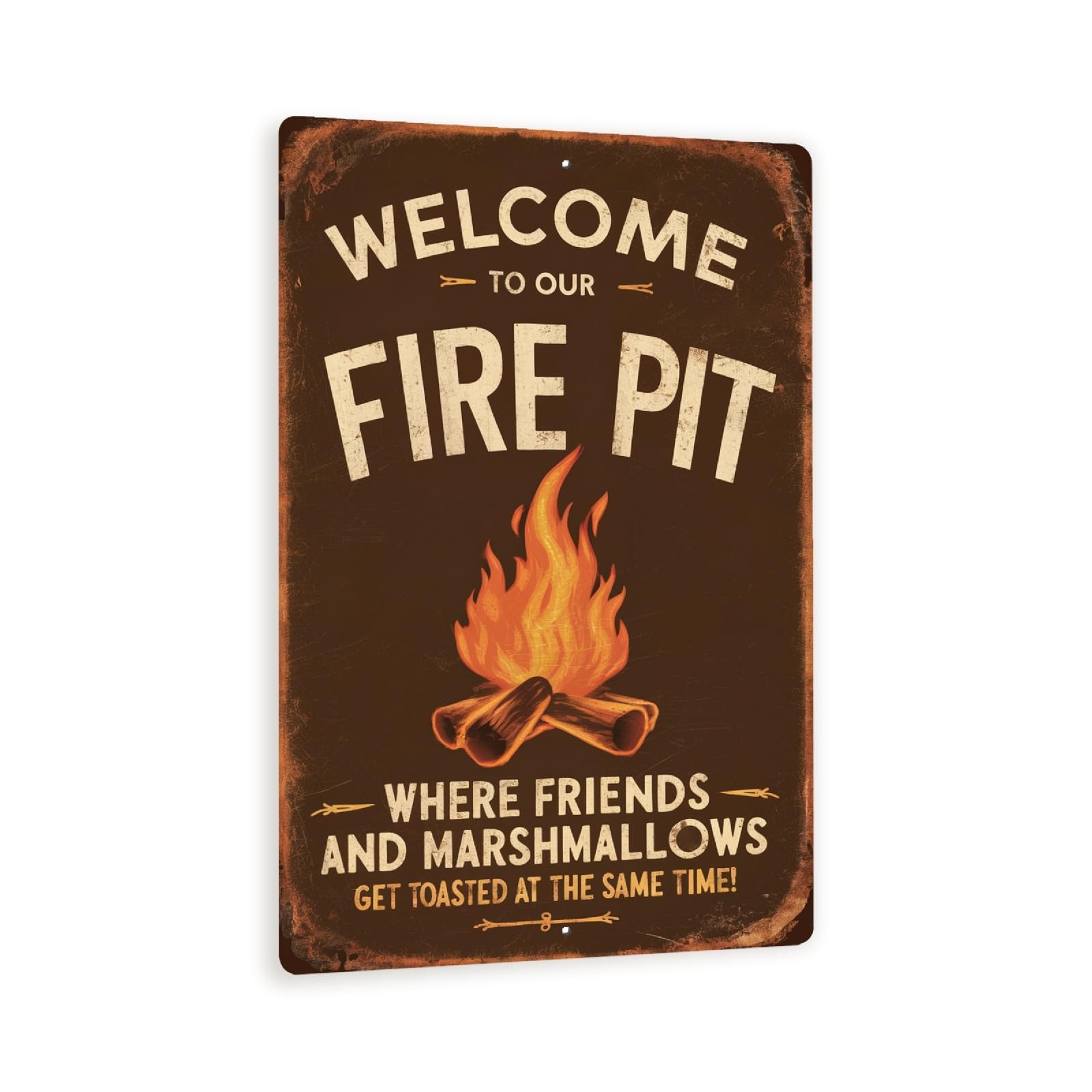 Welcome to Our Fire Pit Metal Sign 8×12 Vintage Rustic