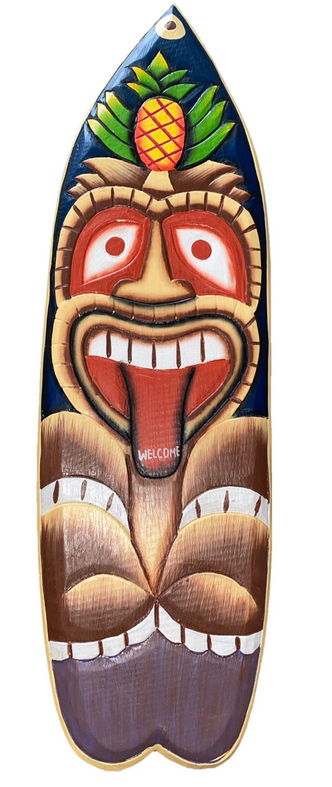 24” TIKI MAN PINEAPPLE SURFBOARD WOOD SIGN WALL ART TROPICAL TIKI DECOR