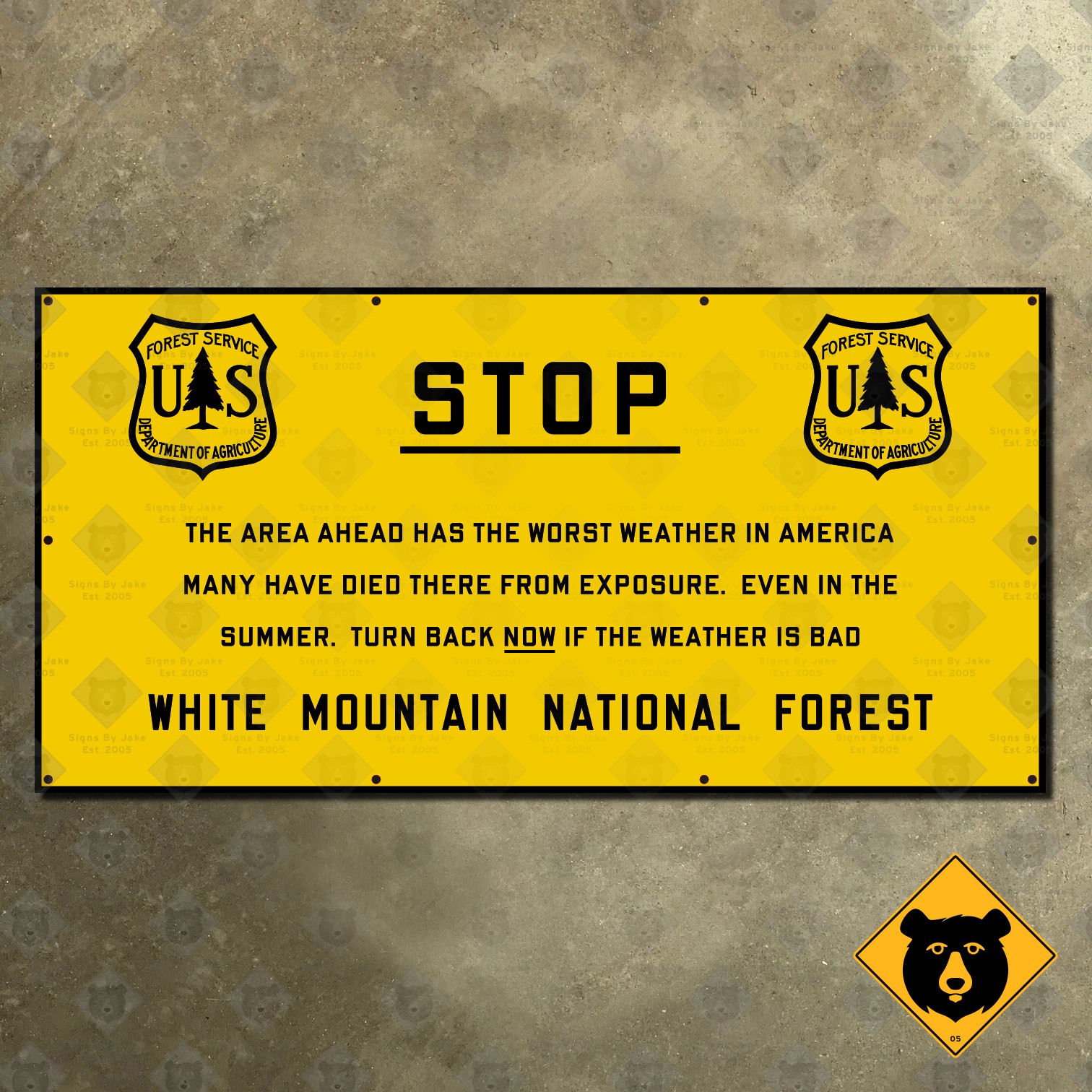USFS White Mountain National Forest STOP weather sign 1920s New Hampshire 28×14