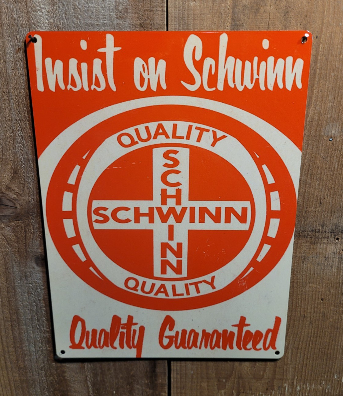 Schwinn bikes vintage quality guaranteed advertisement reproduction steel sign
