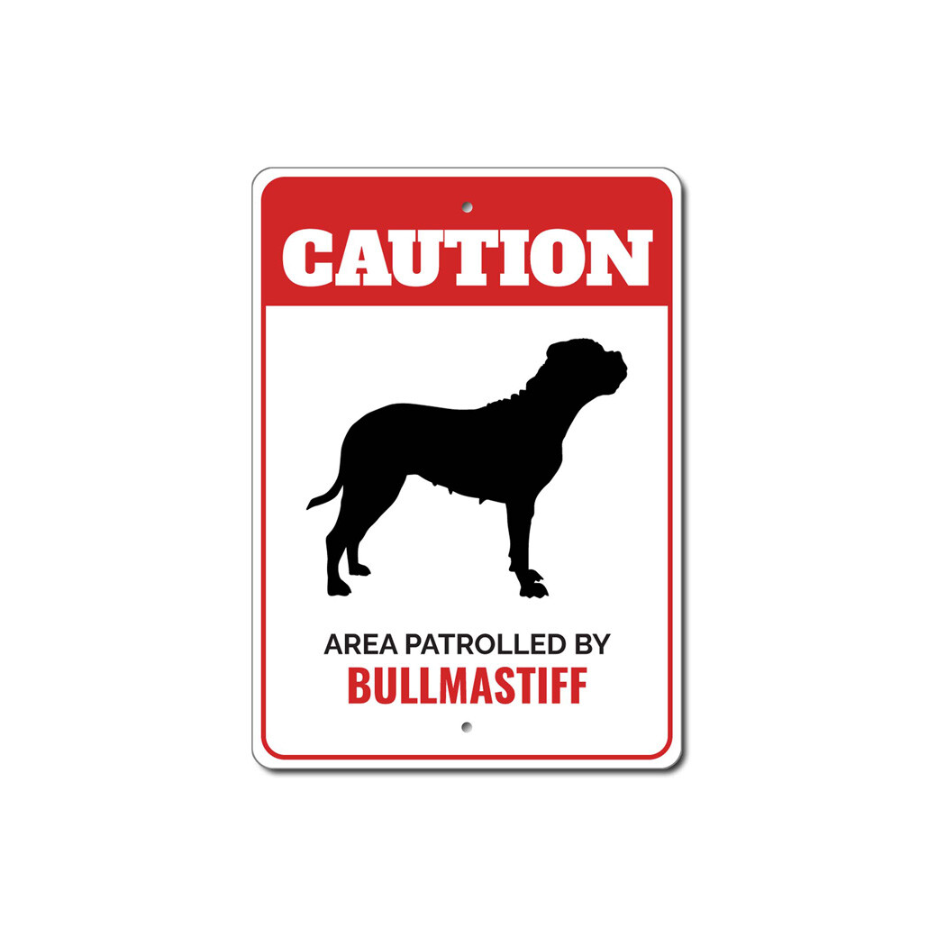 Patrolled By Bullmastiff Caution Metal Sign Wall Decor Beware Warning Breed Pet