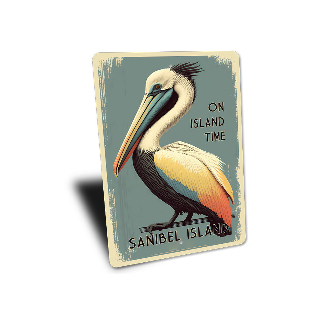 Pelican On Island Time Metal Sign