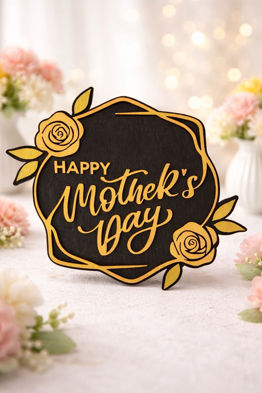 Happy Mother’s Day Wood Sign | Personalized Gift for Mom | Floral Wall Decor