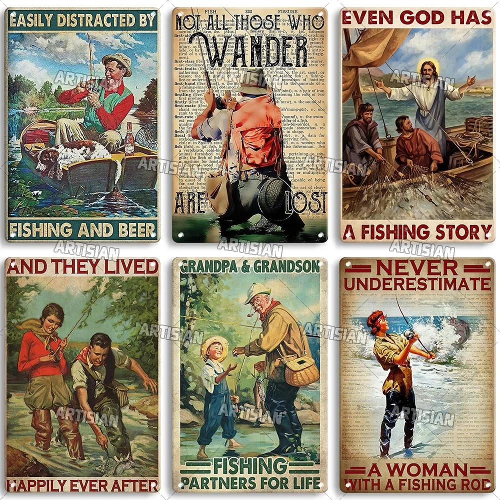 Fishing Tin Metal Sign Sport Poster Lure Decorative Plate Wall Decor 8×12