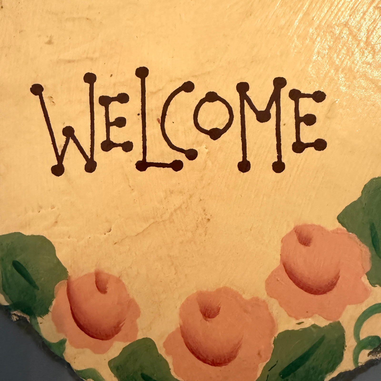 Vtg 1998 Plain Jane Handcrafted Heart Shape Slate Wall Hanging WELCOME 7″ x 6″