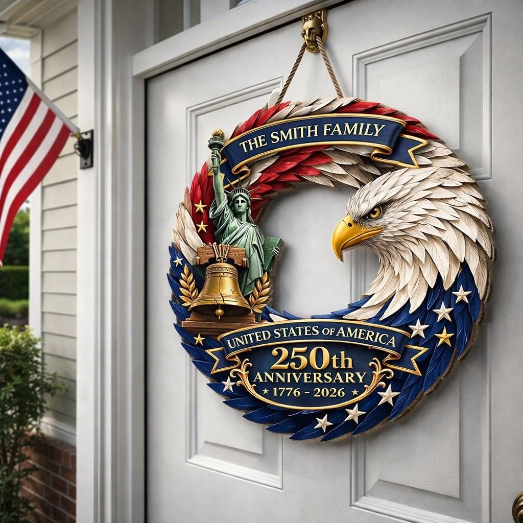 Personalized America 250th Anniversary Wood Wreath, Semiquincentennial 1776-2026