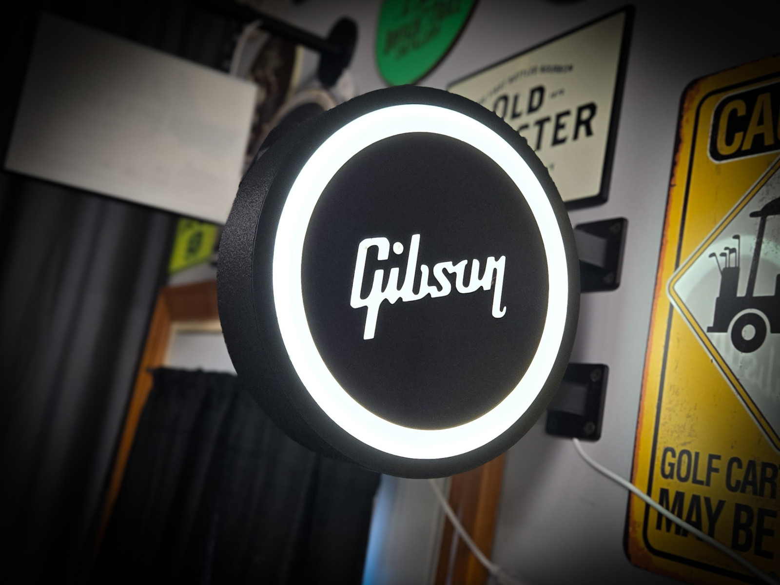 Gibson LED Lightbox Sign 3D Printed Round Wall Mount Man Cave Garage Decor
