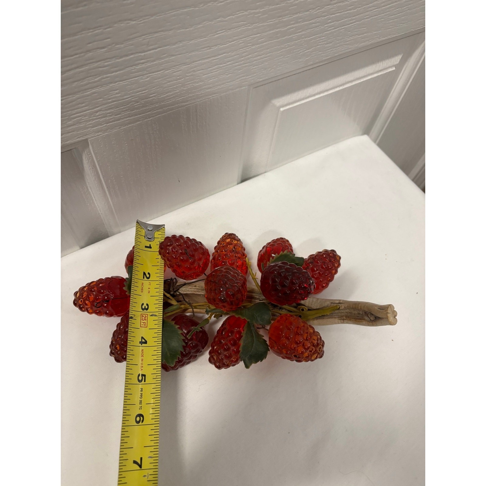 Vintage Faux Strawberry Branch 12 Red Acrylic Berries Rustic Cottage Decor