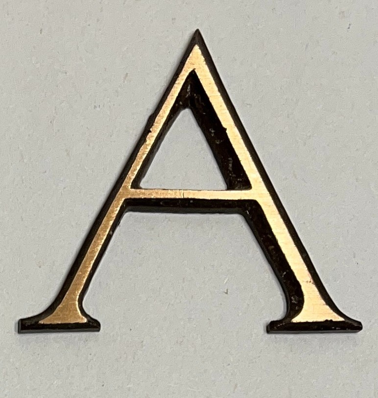 Solid Cast Bronze Letters, Shiny Burnished Brushed Fronts, 1-15/16″ H
