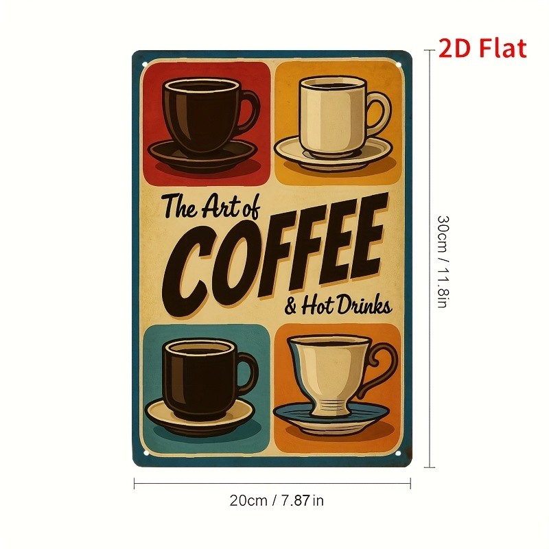 [2D Flat] 1pc 8×12 Inch Coffee Cup Tin Metal Signs Wall Art – Durable Iron Metal
