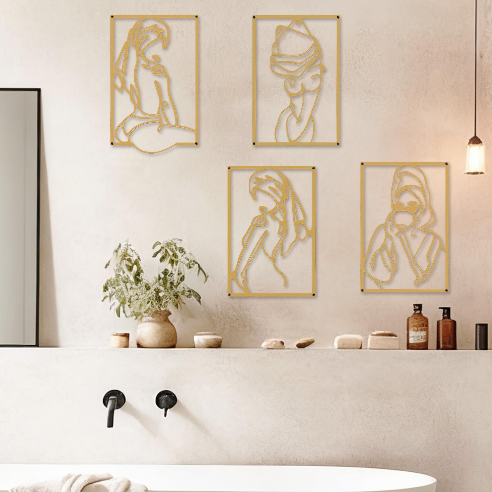4 Pcs Gold Metal Wall Art Decor, Woman’s Body Shape Line Wall Art for Living …