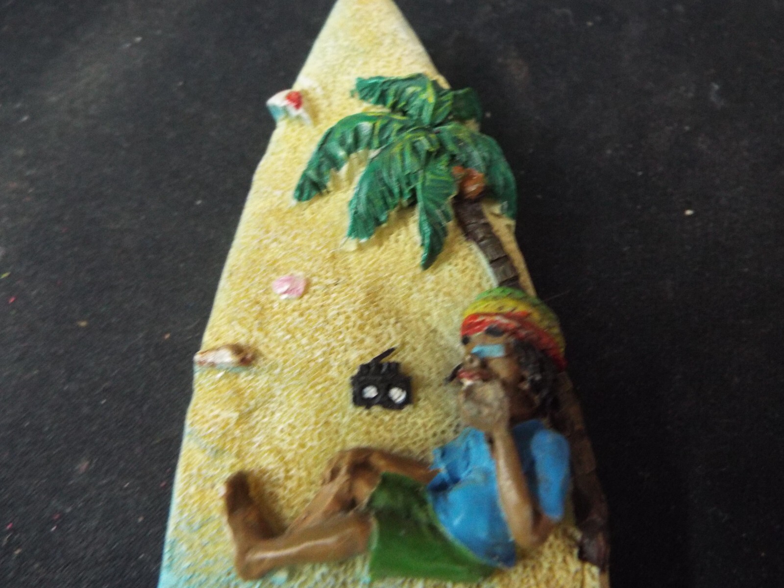 Surfboard Art 3d Beach scene surfers sand trees 5.75″ long