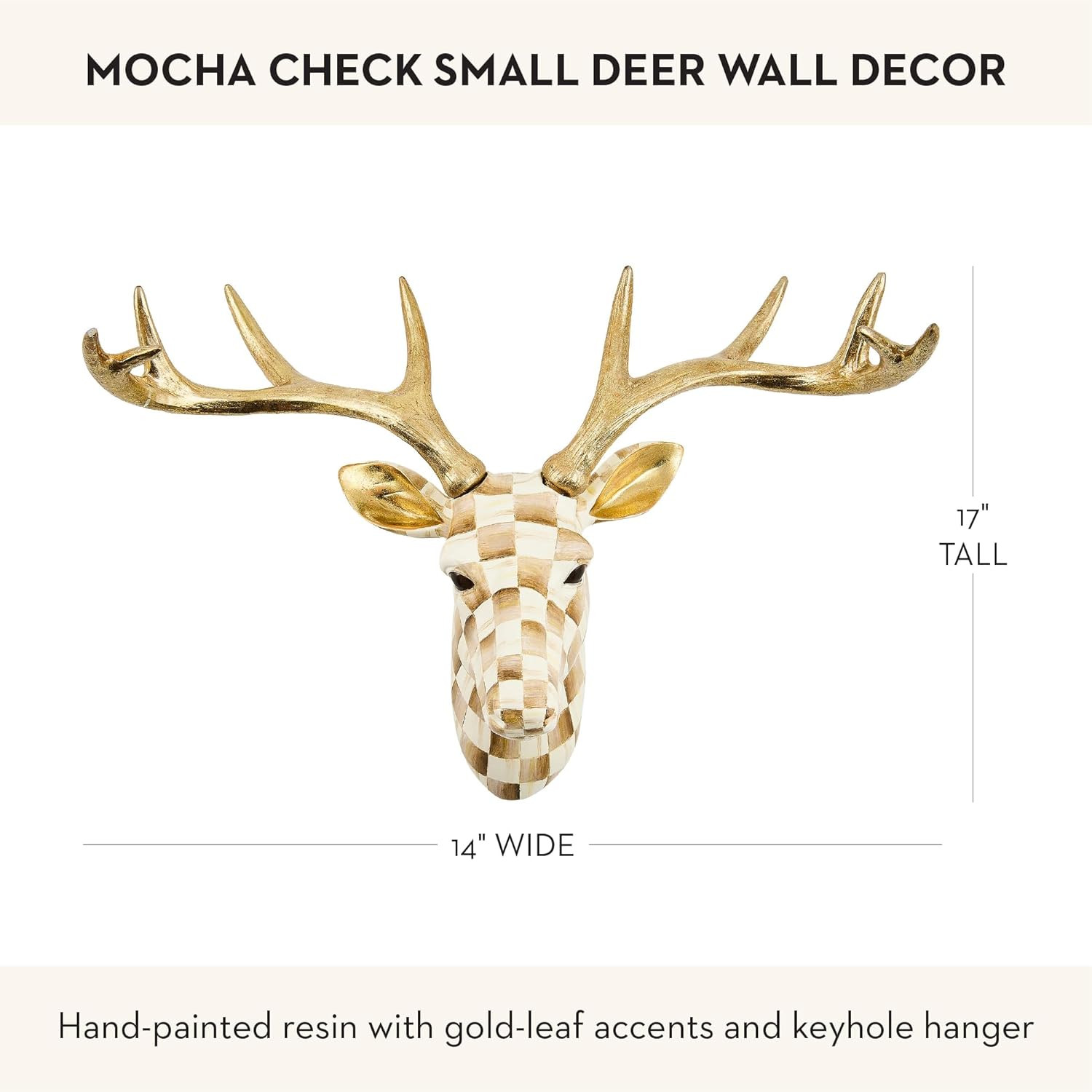 Chic Checkered Deer Wall Art – Brown and White Animal Decor for Home