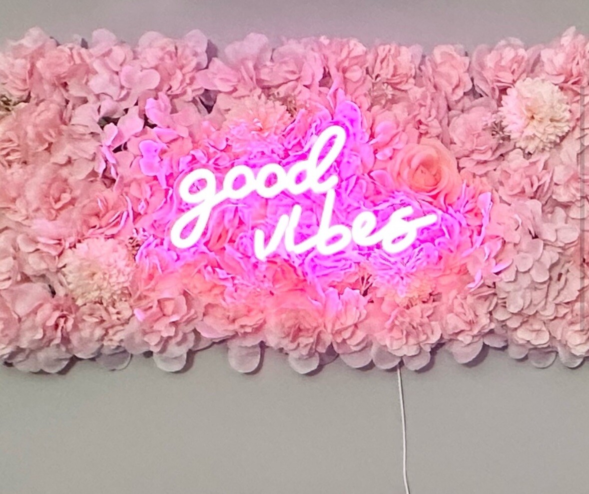 Floral Wall decor- “Good Vibes” Neon Pink Sign 46.5×13.5 Inch