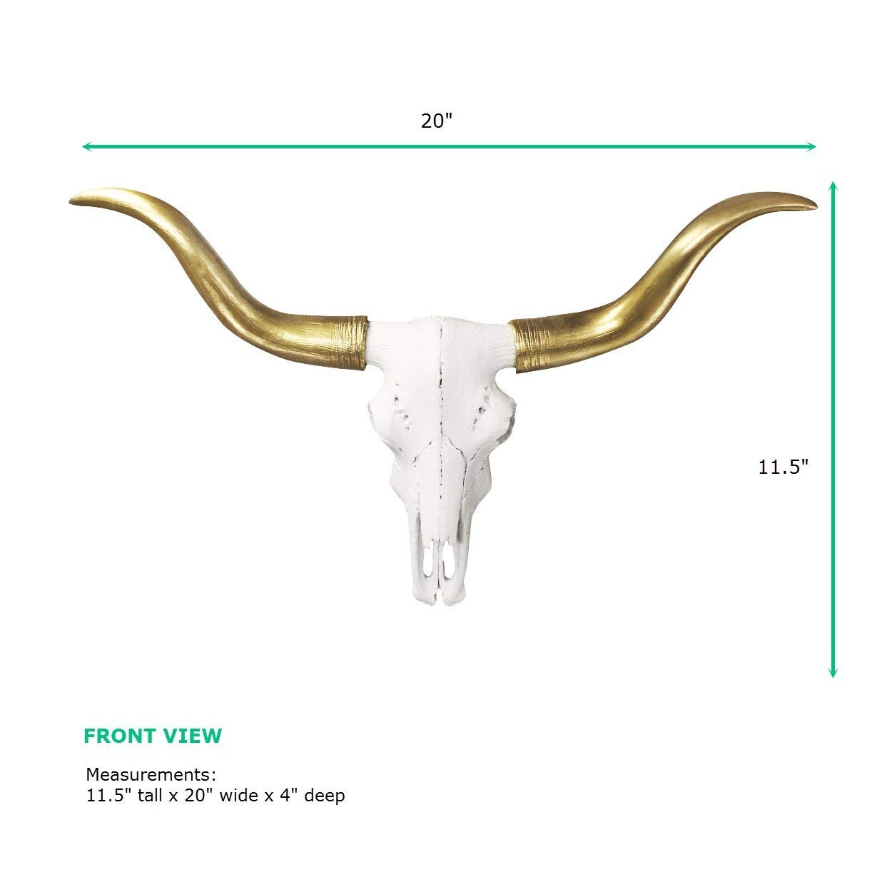 Mini White & Gold Longhorn Faux Skull – 20″ Taxidermy Wall Decor, Handmade Farmh