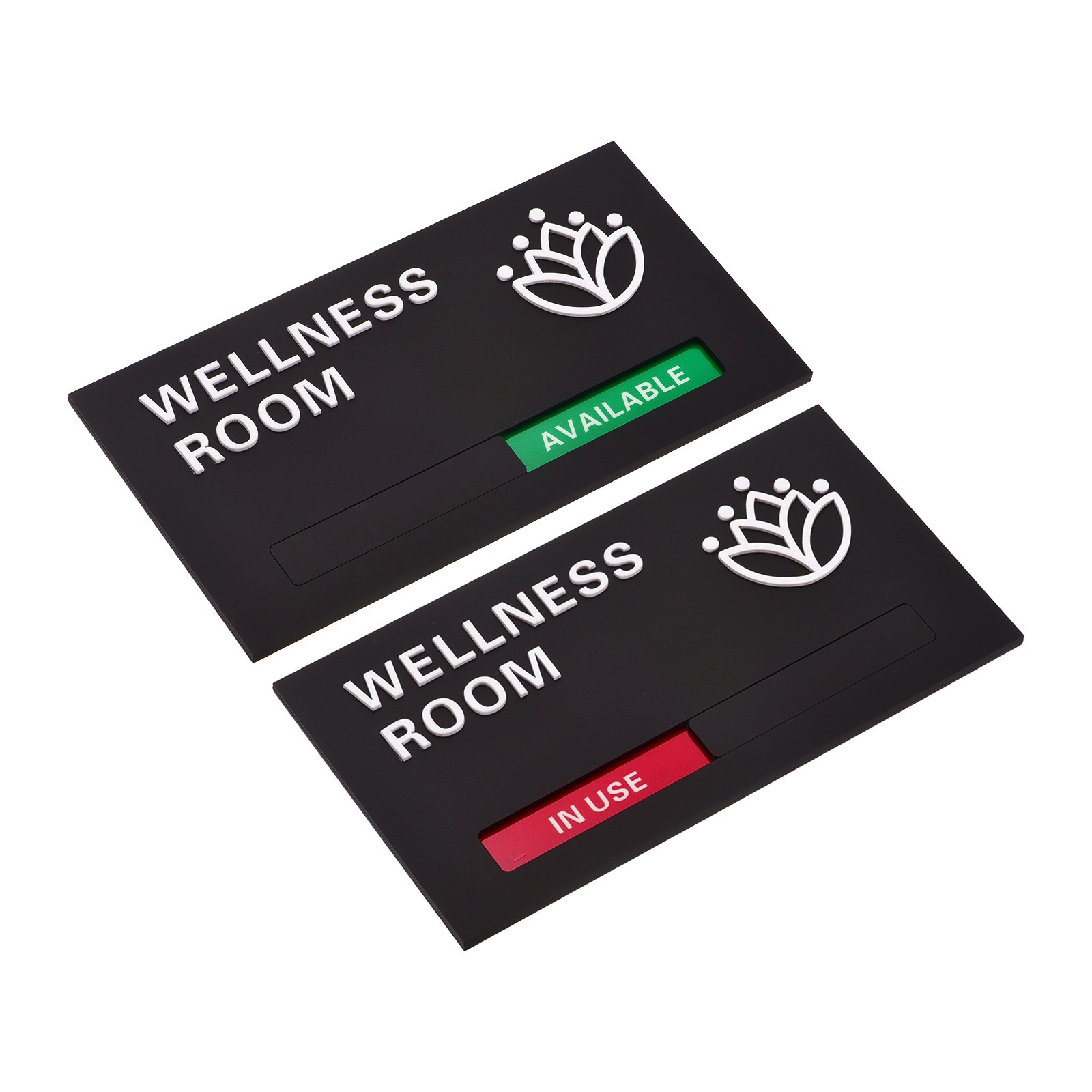 Well-ness Room Available In Use Sign, Black Meeting, White Letters, 1 Pcs