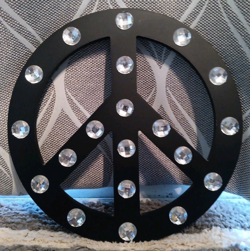 Black & Jeweled Peace Sign Wall Decor 10.5 Inches Tall