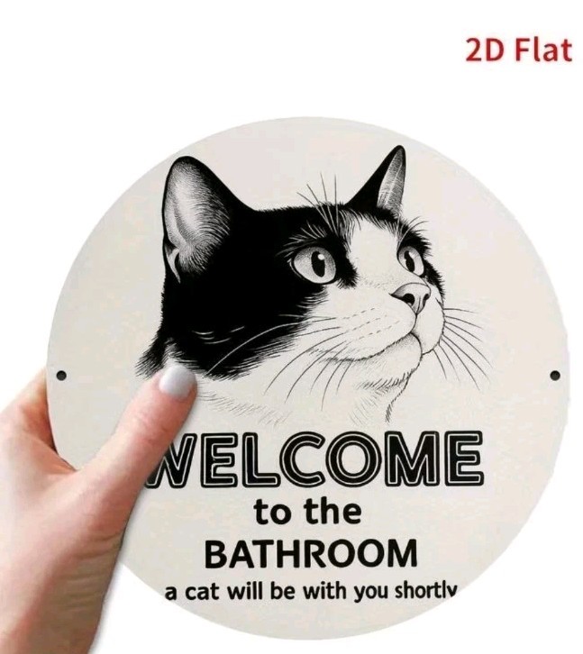 Black Cat Welcome to the Bathroom Sign Funny Metal Wall Plaque Retro Kitten Cat