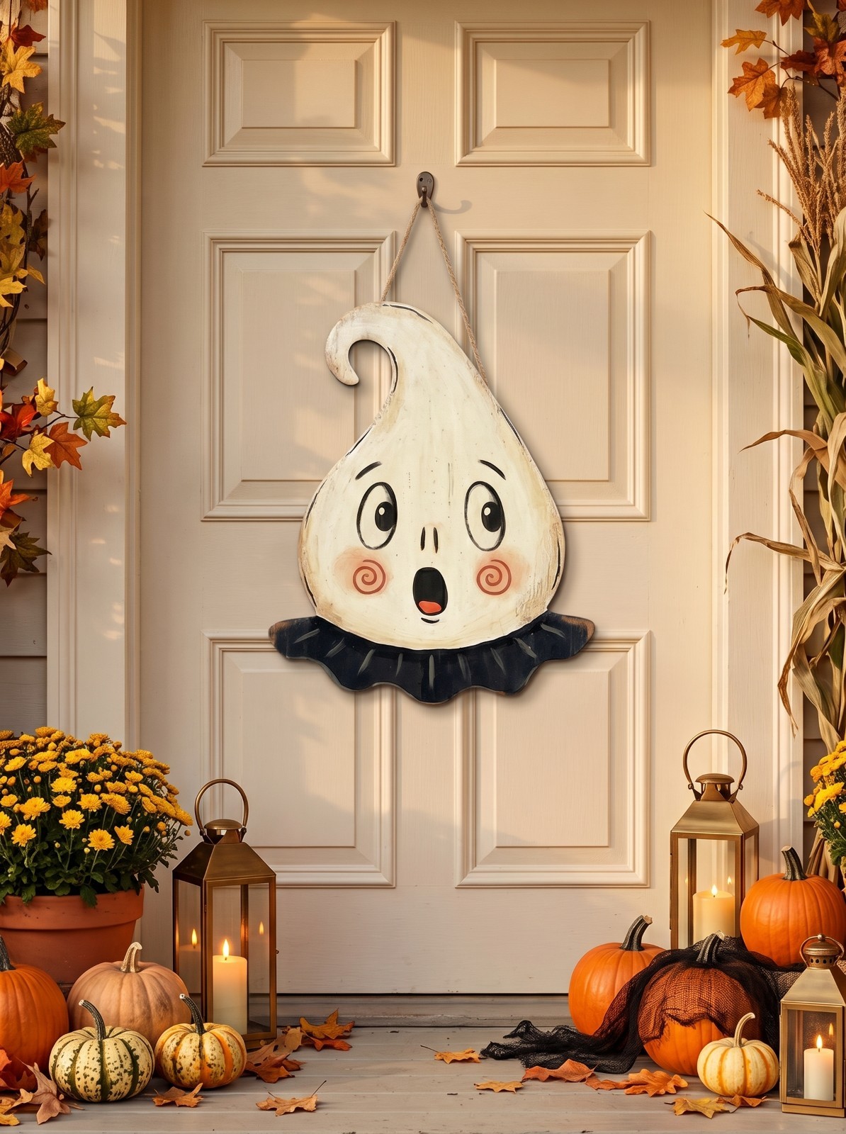 Halloween Door Hanger, Vintage Halloween Decor Outdoor, Cute Ghost Decor