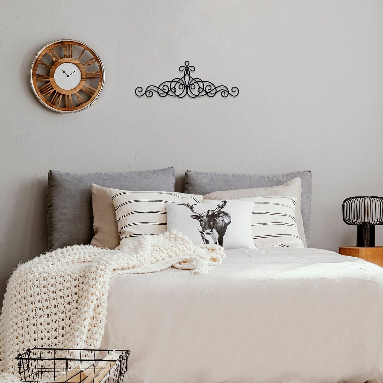 Zhengmy 15.7×5.5 Inch Rustic Metal Scroll Wall Art Black