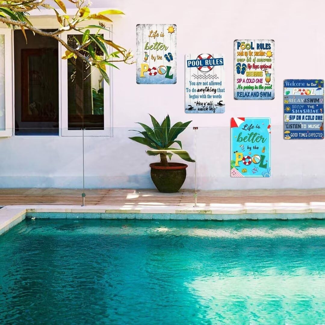 8×12 Life is Better by The Pool Metal Tin Sign Outdoor Novelty Pool