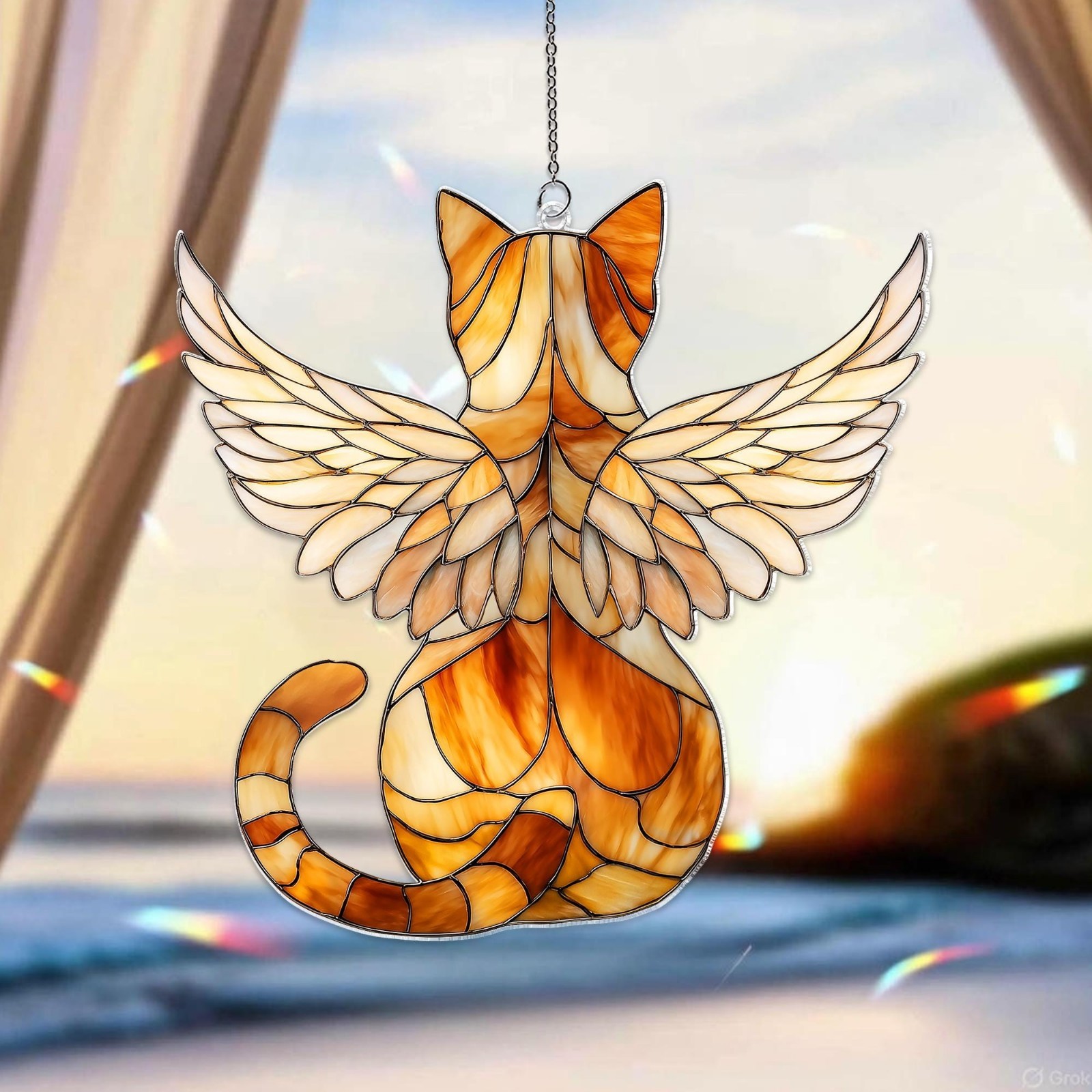 Cat Memorial Suncatcher, Personalized Angel Wings Window Decor, Pet Loss Gift