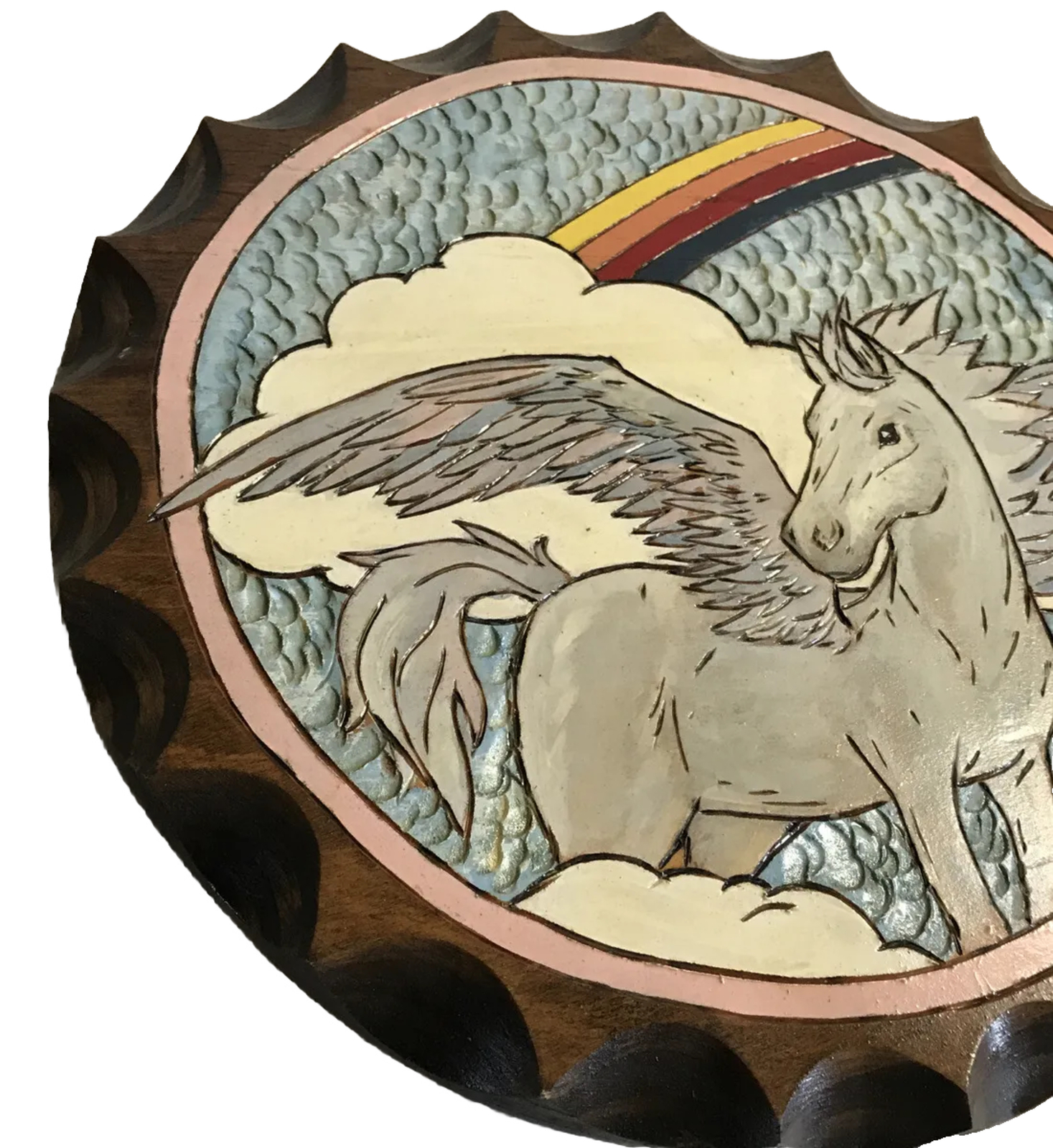 Rainbow Pegasus Winged Horse Wall Hanging Plaque Majestic Mythical Fantasy Vtg