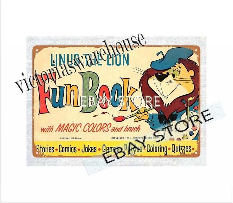 1964 Linus the Lion Fun Book Cover metal tin sign restaurant wall decor pub