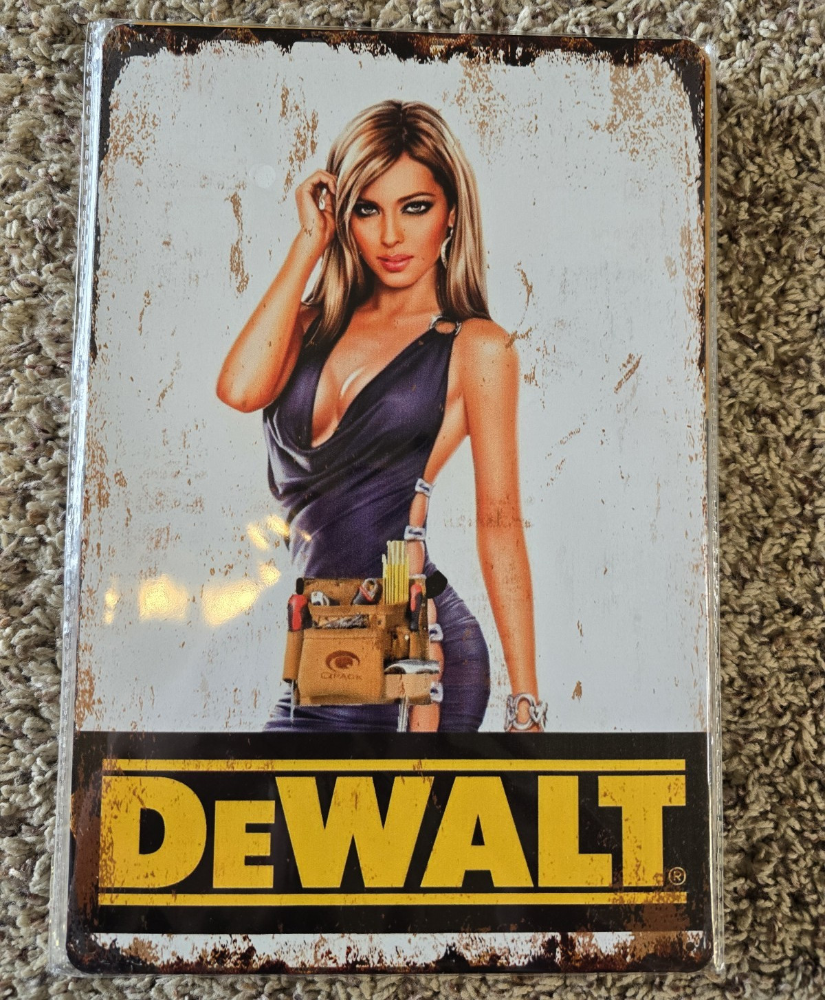 DEWALT Metal Advertising Sign Plaque, Rectangle Vertical Graphic Print, Garage