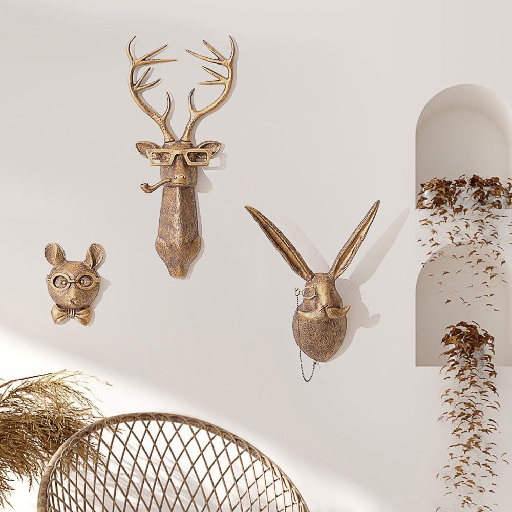 Resin Rabbit Head Wall Mount Decor Animal Sculpture Art Deco Wall Hanging