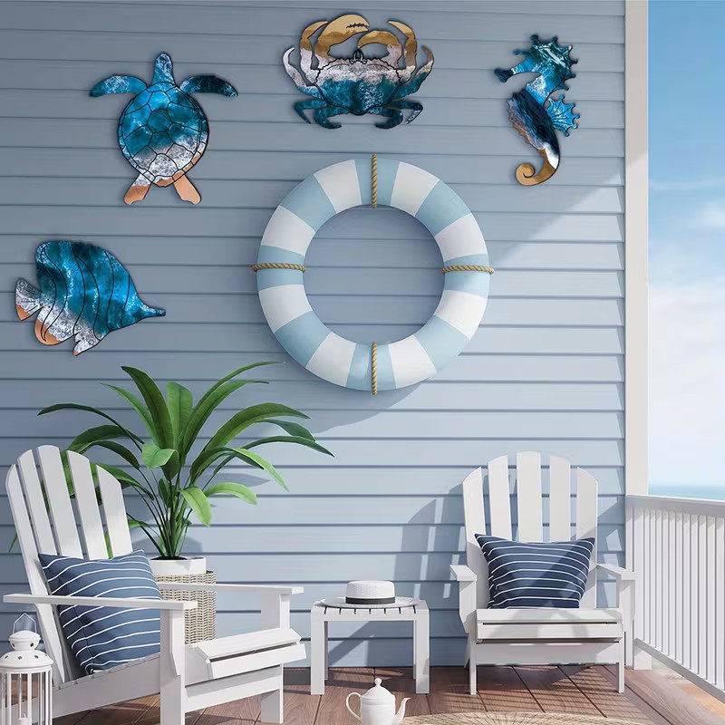 Wooden Wall Art Crab Turtle Seahorse Fish Decor Wall Art Signs SET OF 4