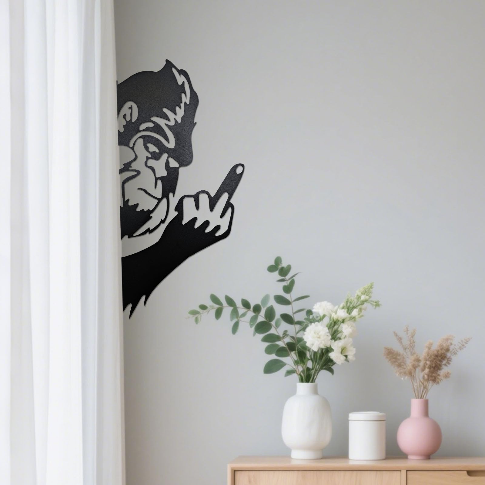 Peaking a Boo Flipping Off Bigfoot Animal Metal Sign Art Ornament, Middle Fin…