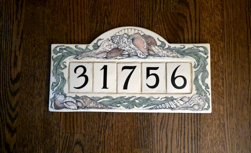 VINTAGE Santa Barbara Ceramic Address Plaque Sea Shells Ocean 1994 15.5″ X 8.5″