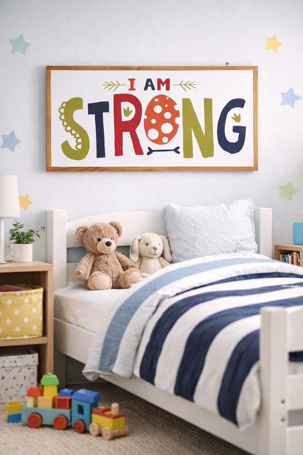 “I Am Strong” Kids Wall Sign – Encouraging Nursery & Playroom Decor