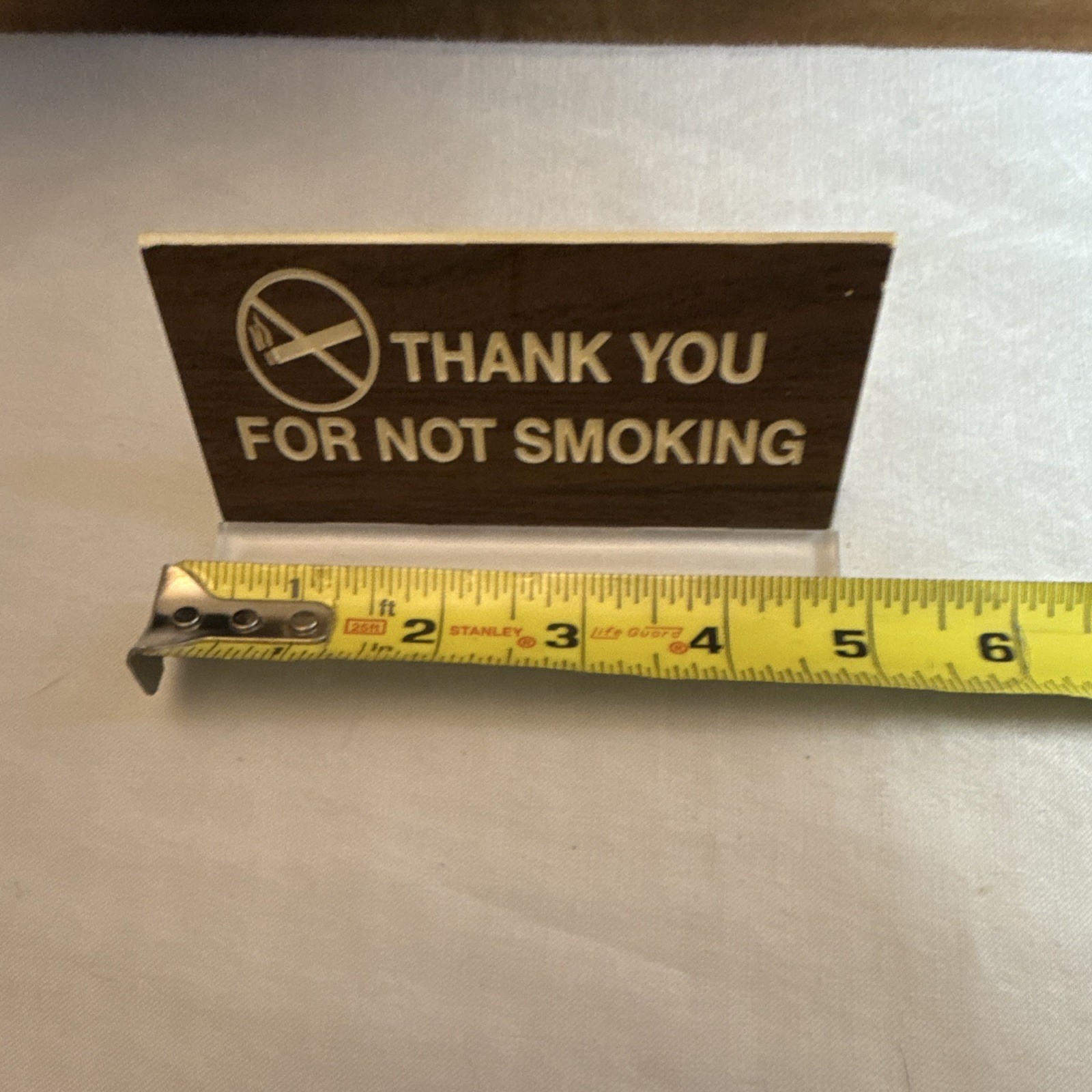 Vintage plastic Decorative No Smoking Sign Clear Base Brown 5in Horizontal
