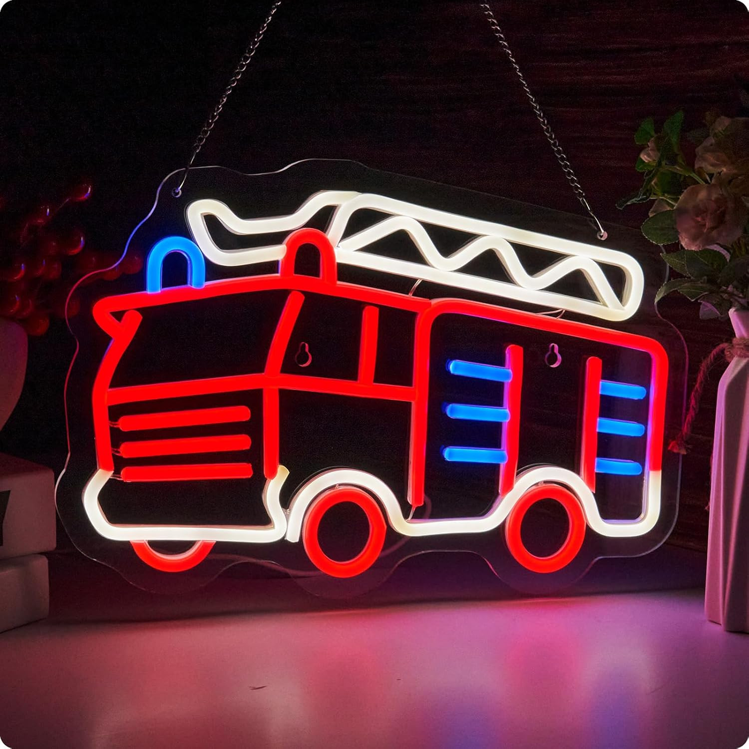 Fire Fighting Truck Neon Sign for Wall Decor Teen Room Decor Gifts for Birthday