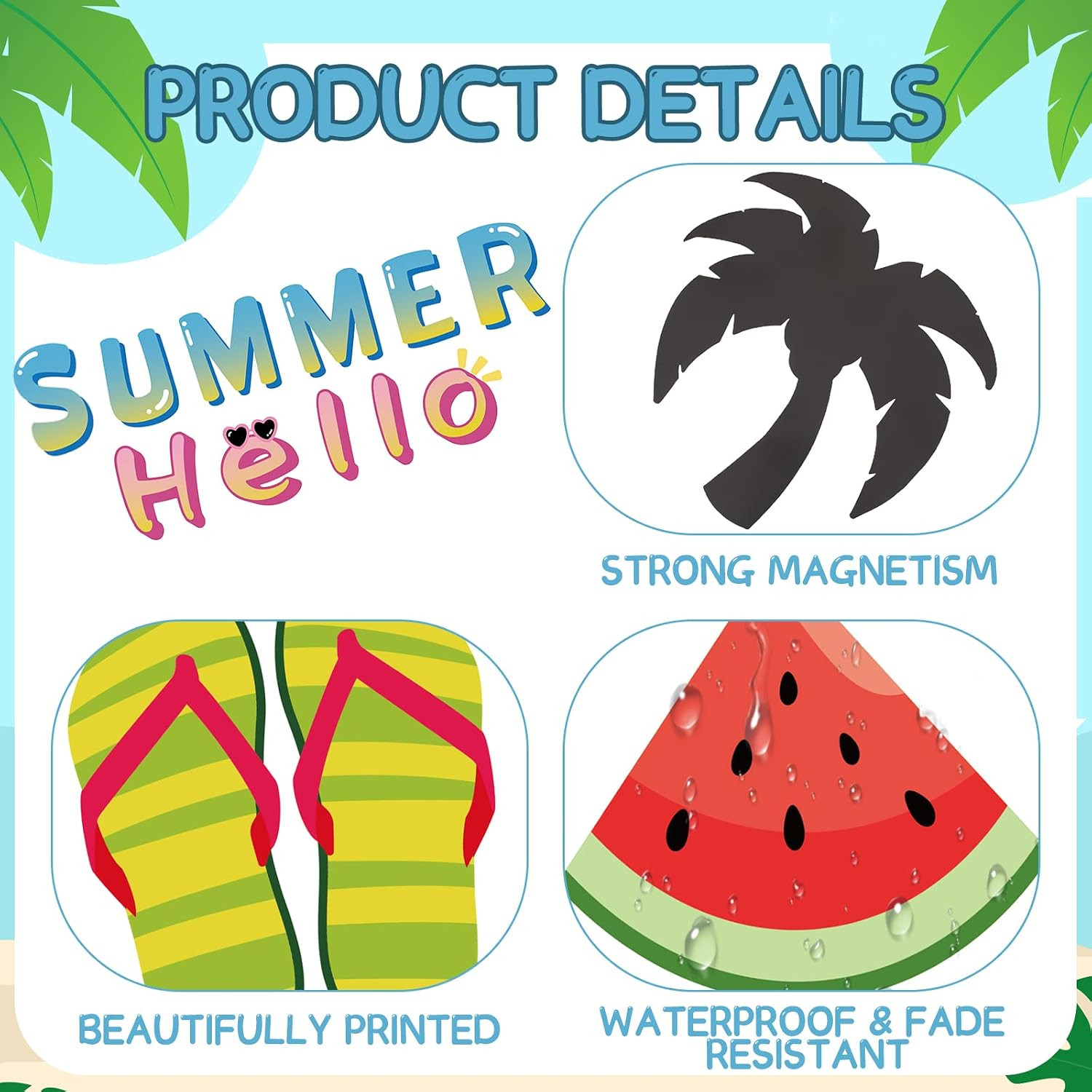 20 Pcs Summer Large Garage Door Magnets Hello Summer Garage Door Decorations Mag