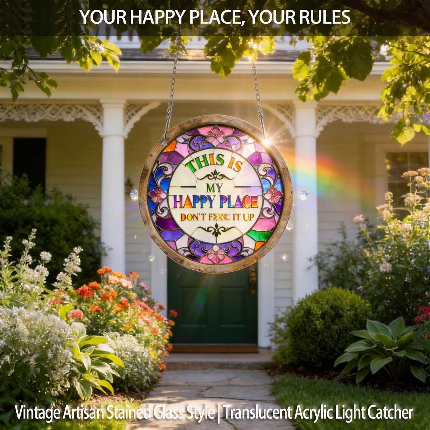 “This Is My Happy Place Don’t F It Up” Sign, 11.5 Inch Acrylic Wall Decor, Vibra