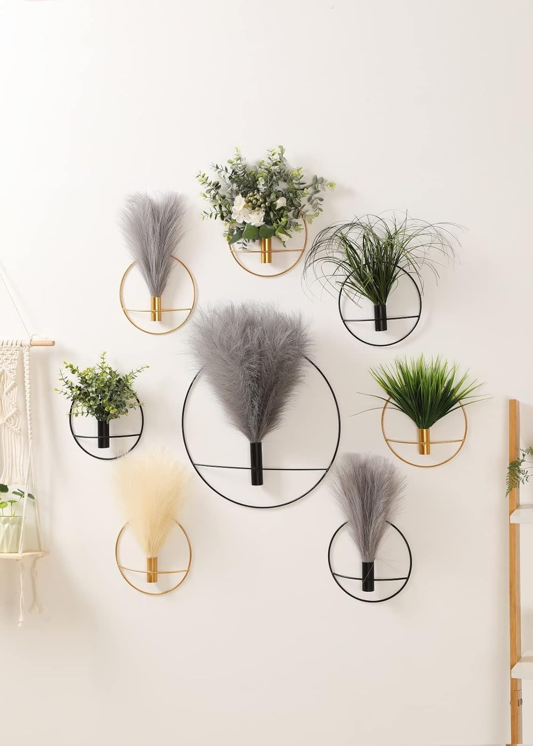 Boho Wall Decor, Wall-Mounted Metal Art, Hanging Artificial Pampas Display, Livi