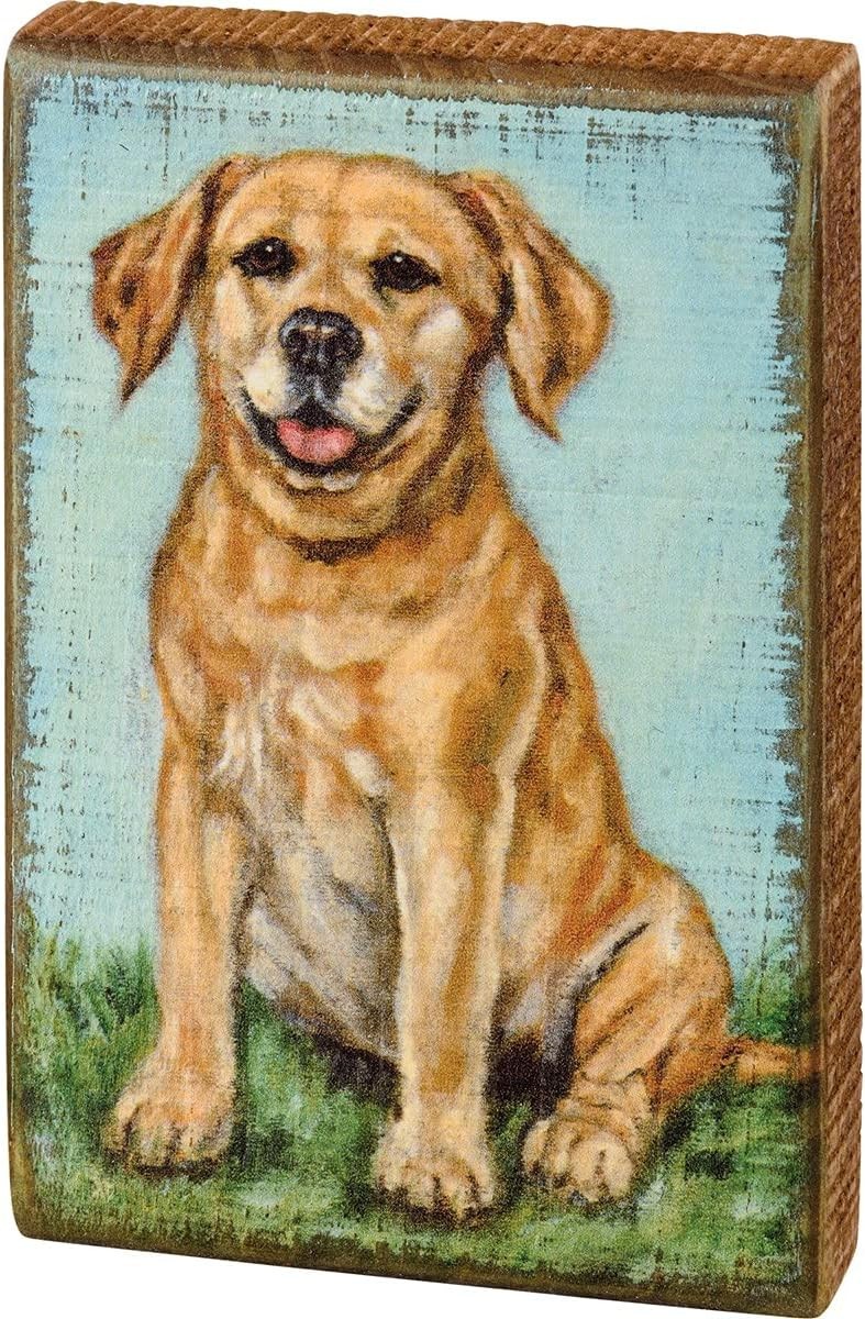 New 6″ x 5″ Small Primitives By Kathy Wood Yellow Lab Retriever Dog Block Sign