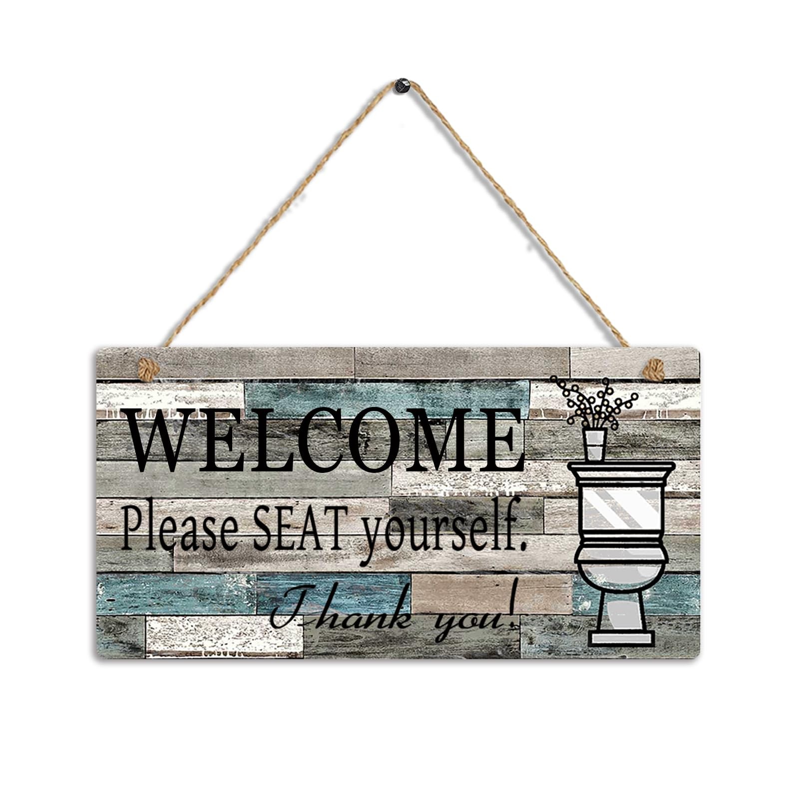 Printed Wood Plaque Sign Wall Hanging Welcome 11.5×6 inches, Blue-black