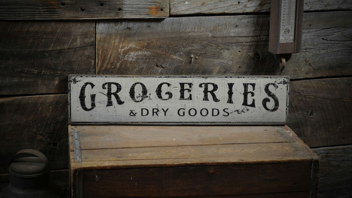 Groceries & Dry Goods Wood Sign – Rustic Hand Made Vintage Wood Sign