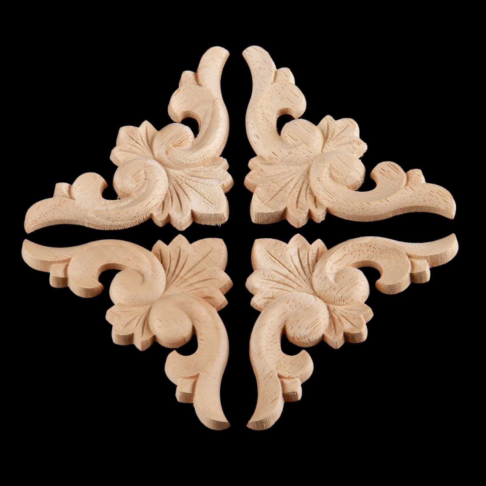 4-Pack Wood Carved Appliques Onlay Decal for Furniture, 8x8cm/3.15″x3.15″, Co…