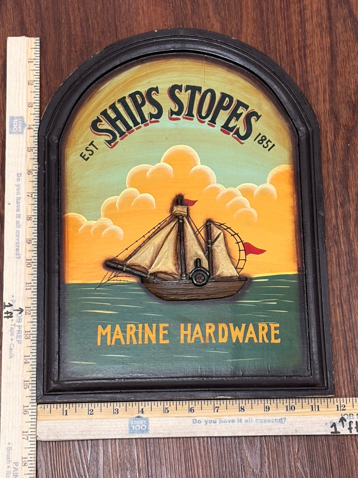 Vintage EST SHIPS STOPES 1851 MARINE HARDWARE Wall Frame Sign Made Of Wood