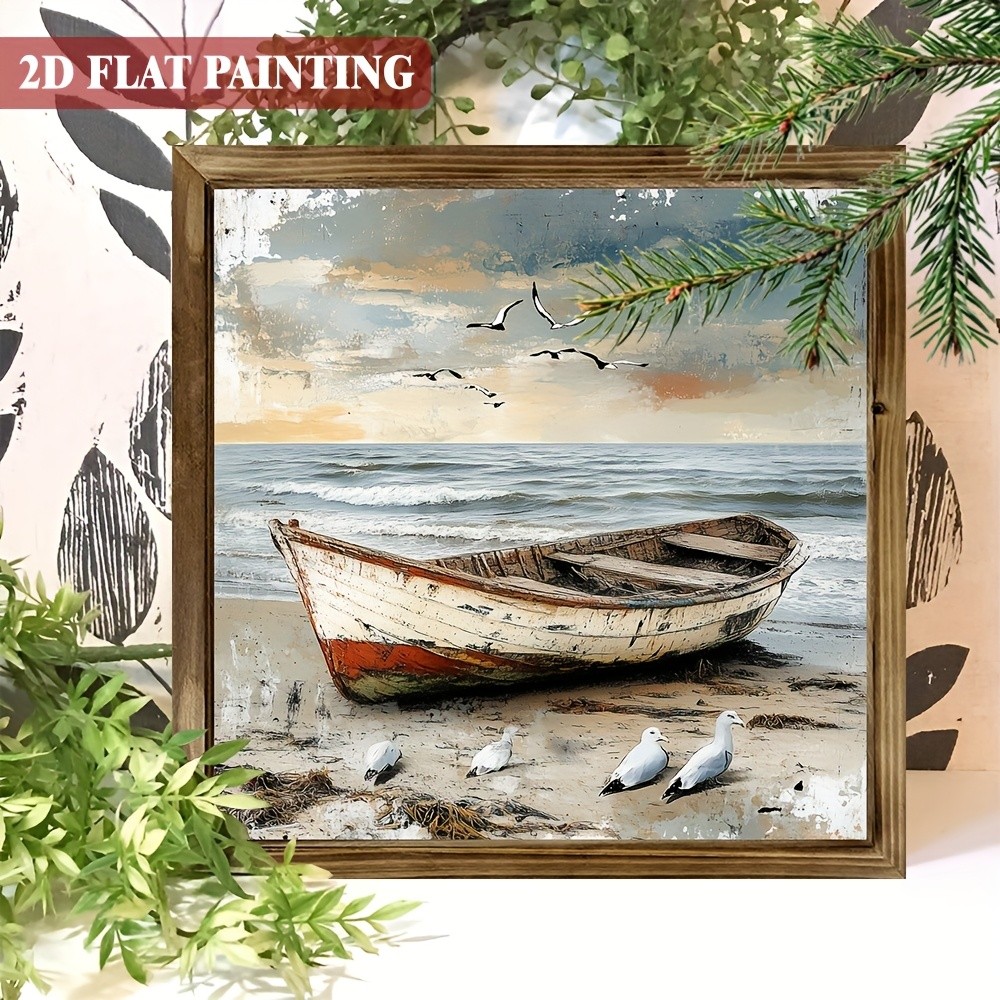 Retro Boat Seagull Beach Wooden Sign Vintage Coastal Decor Nautical Cafe Gift